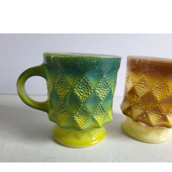 Milk Glass Coffee Mug Cup Vintage lot of 2 Fire King Diamond Point - Picture 2 of 7